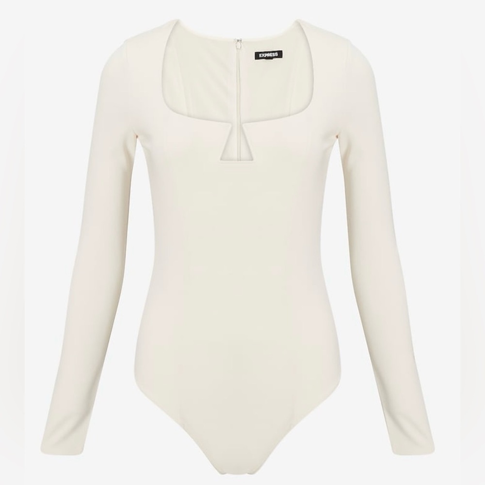 Express Fotted V-Wire Ponte Long Sleeve Thong Bodysuit, size L
